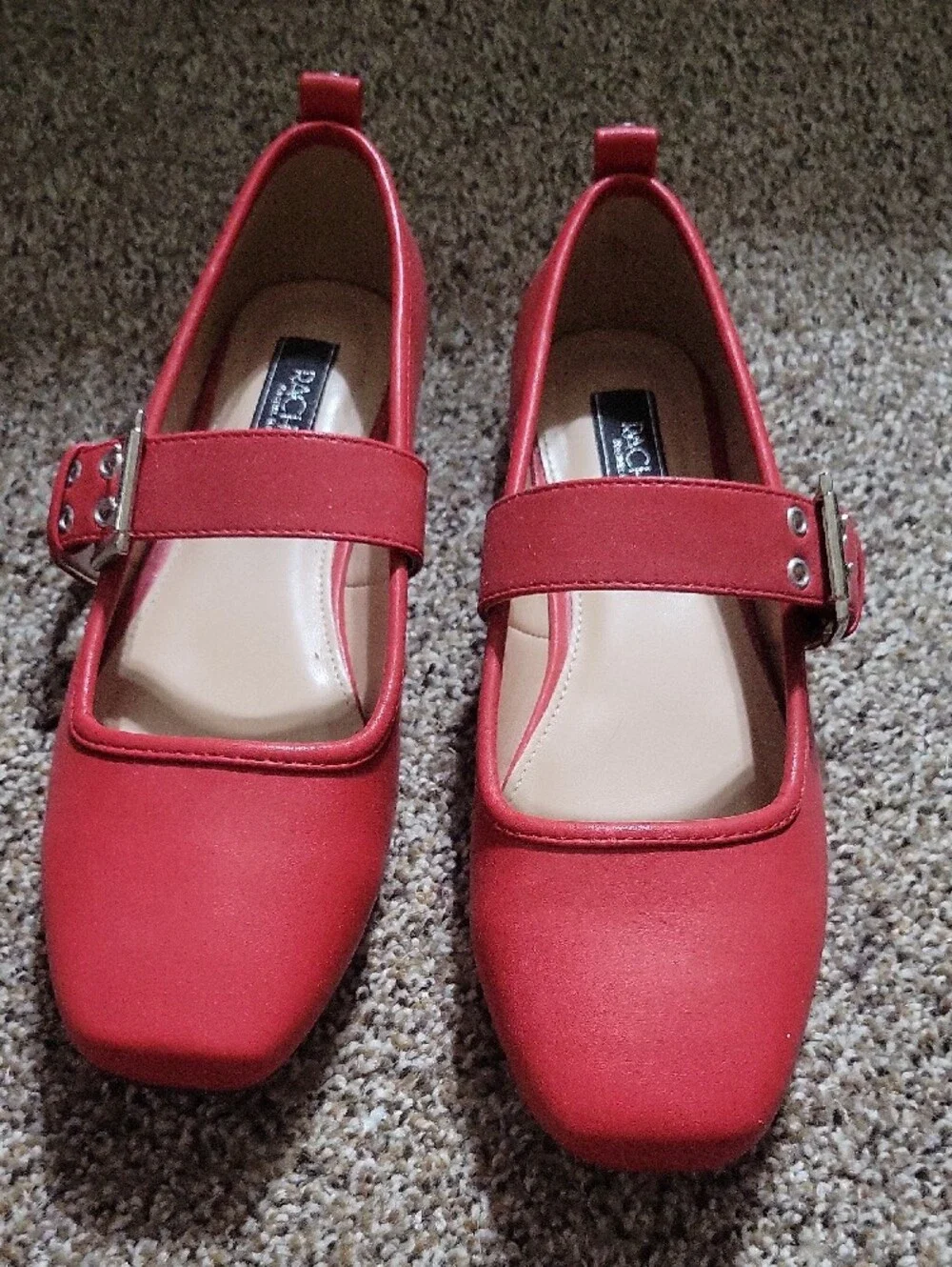 Red Mary Jane Flats with Buckle Strap